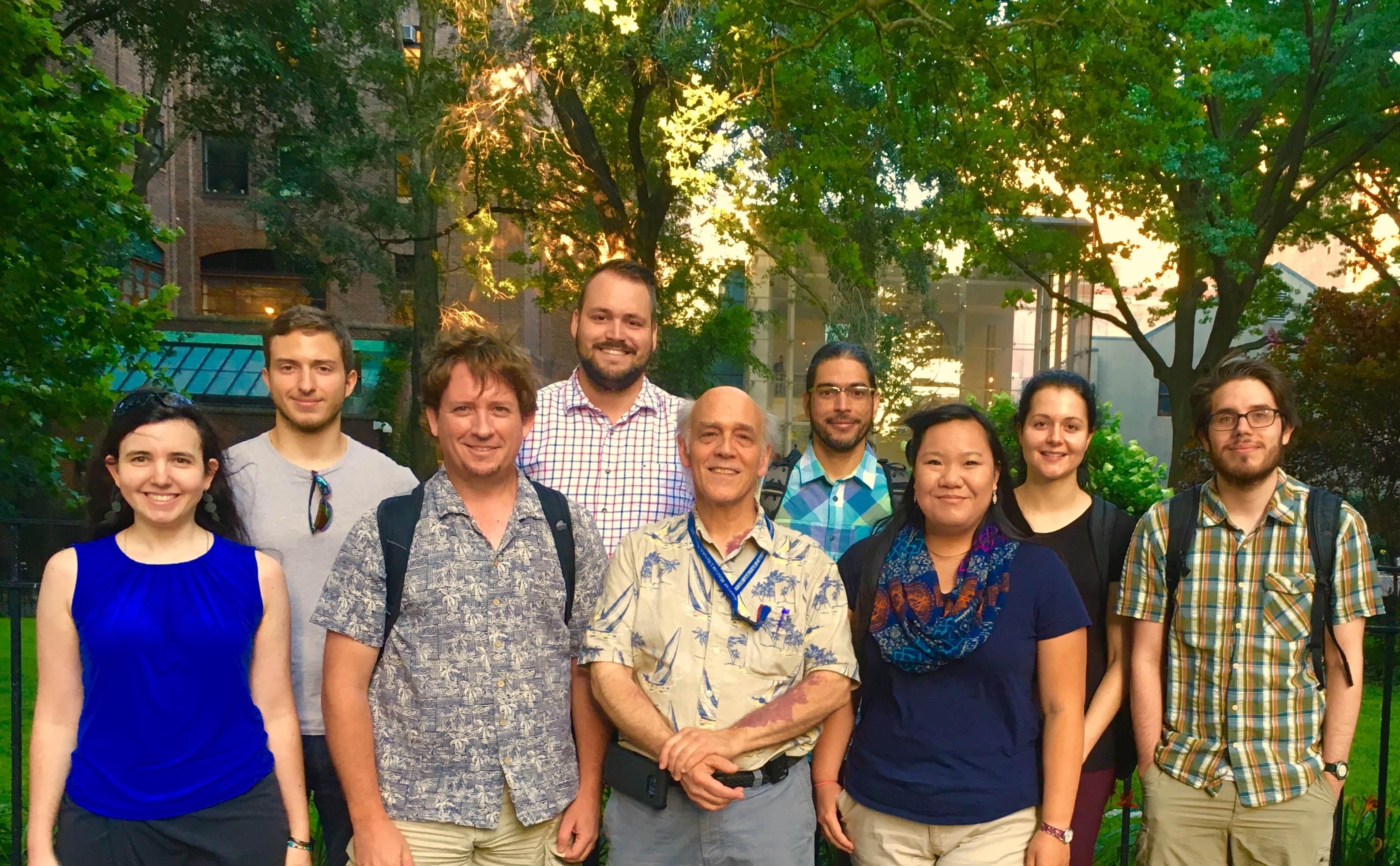 August 2018 Arachnology Lab at AMNH. Left to Right: Stephanie Loria, Max Roppo, Lorenzo Prendini, Diogo Casellato, Lou Sorkin, Pio Colmenares, Deborah Chin, Victoria Long, Jayson Slovak.