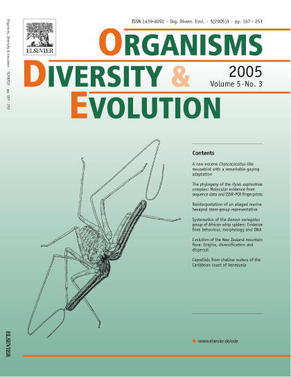 2005 Cover of Elsevier's 'Organisms, Diversity, and Evolution'