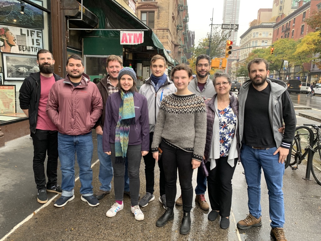 Fall 2019 Arachnology Lab at AMNH. Left to Right: George Tsinias, Jairo Moreno, Lorenzo Prendini, Stephanie Loria, Valentin Ehrernthal, Eleanor Goetz, Pio Colmenares, Miryam Trujillo, Ricardo Botero-Trujillo.