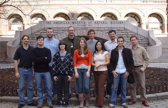 2006 Arachnology Lab at AMNH Left to Right: (Back Row) Jeremy Huff, Erich Volschenk, Lionel Monod, Edmundo González, (Front Row) Randy Mercurio, Camilo Mattoni, Lauren A. Esposito, Monica Mosier, Ofelia Delgado, Valerio Vignoli, Lorenzo Prendini.
